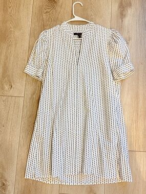 BCBGMaxAzria White Dress with Navy Stripe Shift